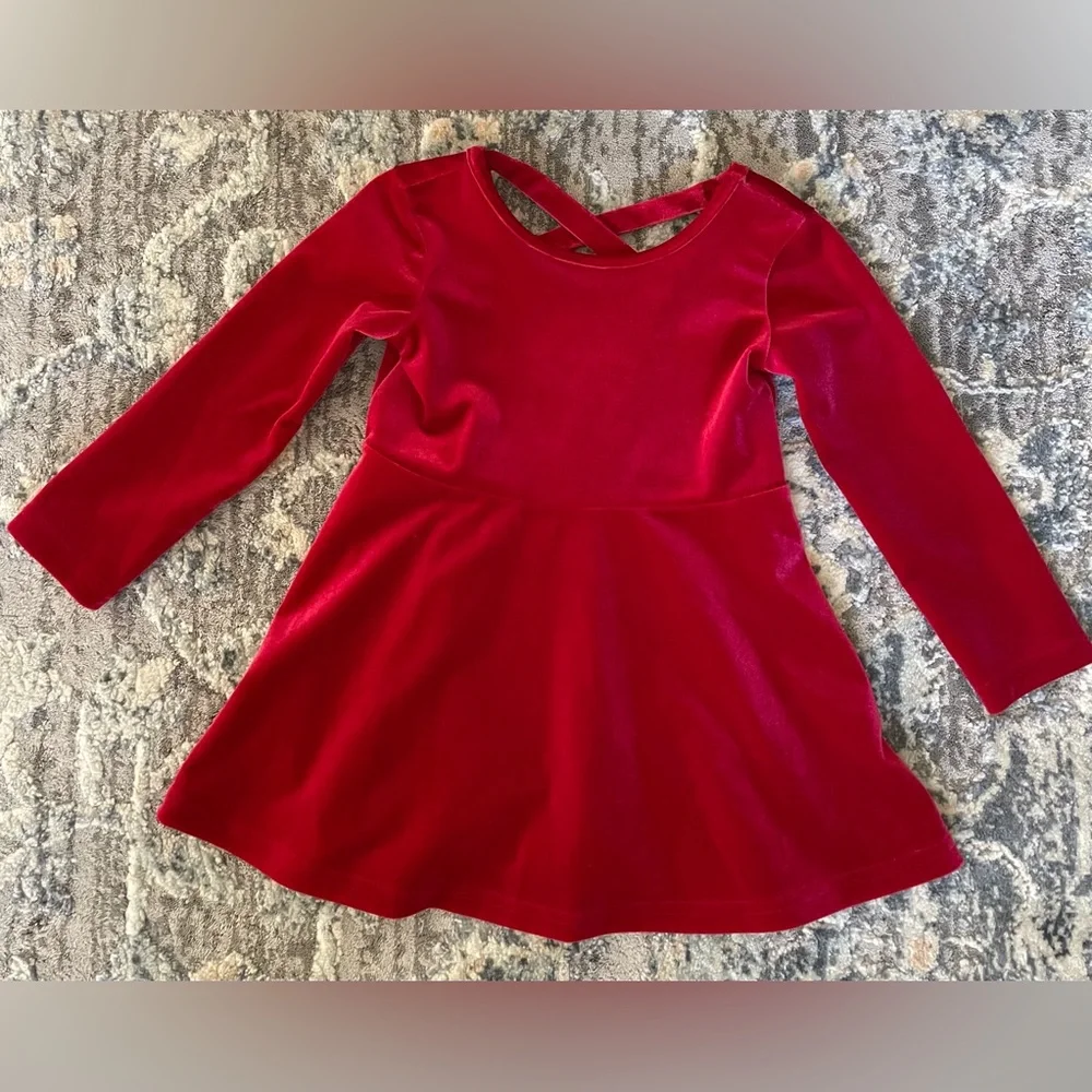 The Children's Place Red Velvet Long-Sleeve Skater Dress